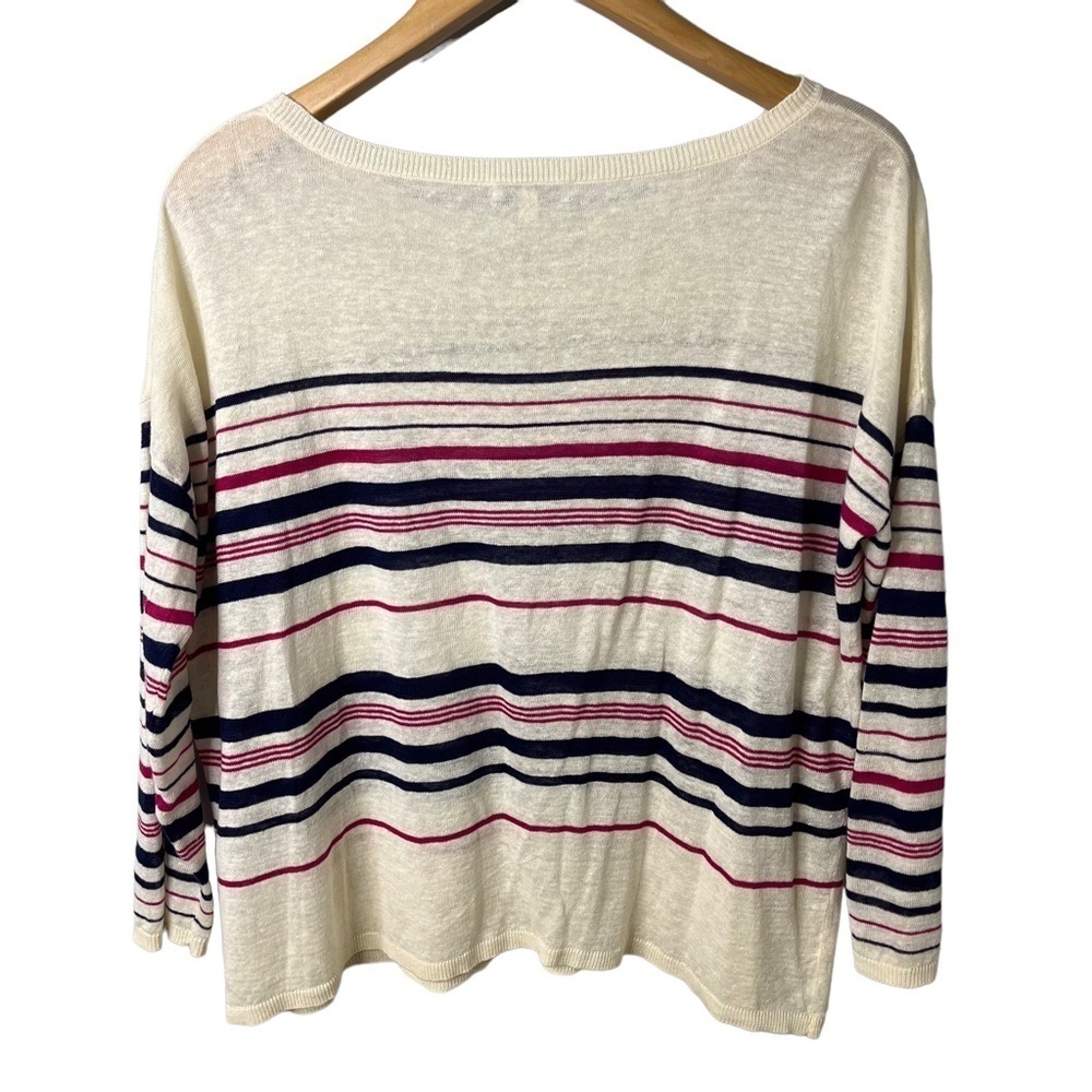 Joie Maine Stripe Linen Pullover Sweater Size Small 3/4 Length Sleeves Boat Neck - Picture 4 of 7